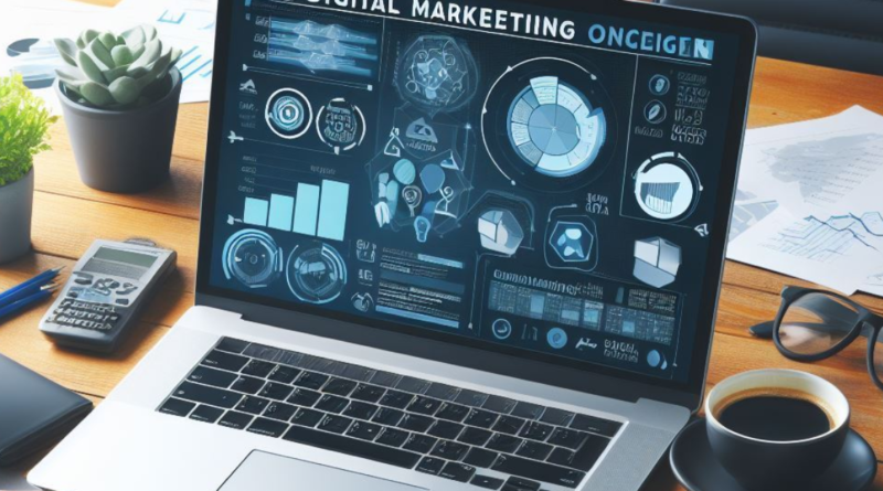 Digital Marketing Degree Online: A laptop displaying digital marketing strategies and analytics.